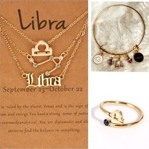 Libra Zodiac 3 Necklace Set, Bracelet & Ring